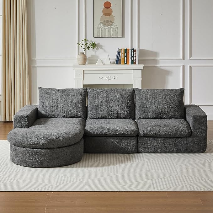 Boneless Sectional Sofa Couches with Chaise Lounge, Comfy Upholstered Compressed Cloud Sectional Sofa Floor Couch for Living Room Apartment,Deep Seat Sofa & Couches | Deep Seat, Wider Armrest, Free Combination