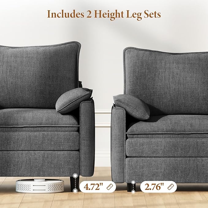 Vesgantti 108" Modular Sectional Sofa, Comfy Cloud Couch with Movable Ottoman Deep Seat Chenille L Shaped Modular Sofa, Sectional Couches for Living Room, Bedroom and Apartment, Gray | Sink-in Comfort, Height Adjustable, Easy Rearrangement, Extra-deep ...