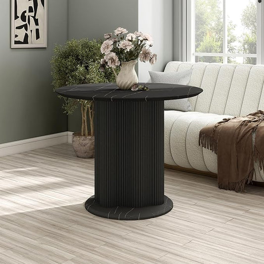 Homes: Inside + Out Elara Modern 39-inch Round Dining Table with Fluted Pedestal Base, Seats up to 4, for Home Kitchen, Living Room, Black
