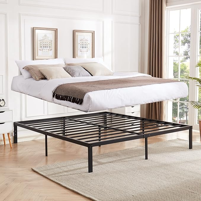 VECELO 14.2" King Size Bed Frame Metal Platform/Mattress Foundation/No Box Spring Needed