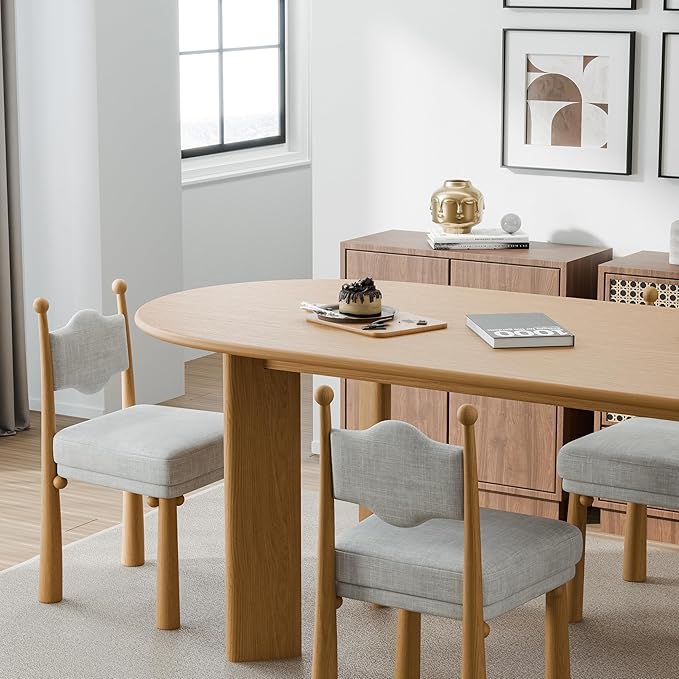 Casaphoria 67" Farmhouse Dining Table for 6，Wood Oval Living Room Table, Modern Kitchen Table with Sturdy Base & Thickened Tabletop, Easy to Assembly & Clean, Oak