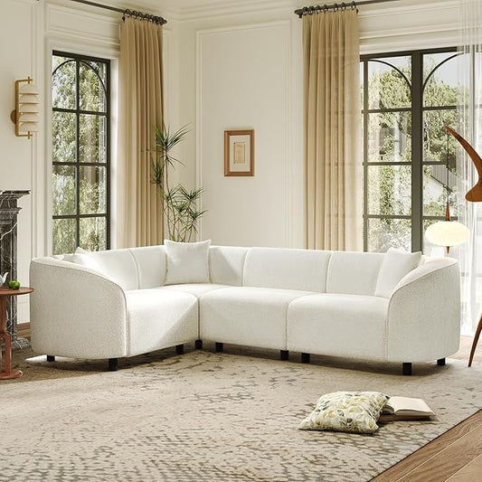 Merax 104" L-Shaped Curved Sofa, Comfy Upholstered Sectional Couch with Extra Deep Seats, Boucle Sofa for Living Room Apartment Office, Beige