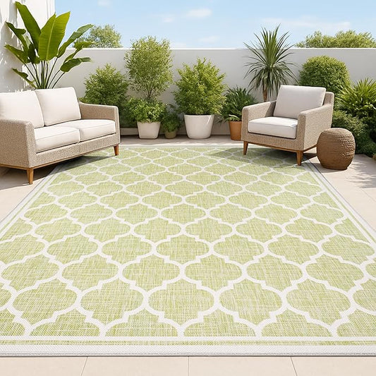 JONATHAN Y Moroccan Trellis Indoor Outdoor Area Rug 8X10 Green/Cream, Trebol Textured Weave for Backyard, Patio, Porch, Easy-Cleaning, High Traffic, Pet-Friendly, Non-Shedding (SMB109G-8)