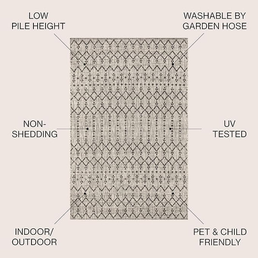 JONATHAN Y Moroccan Geometric Indoor Outdoor Area Rug 5X8 Light Gray/Black, Ourika Textured Weave for Backyard, Patio, Porch, Easy-Cleaning, High Traffic, Pet-Friendly, Non-Shedding (SMB108E-5)