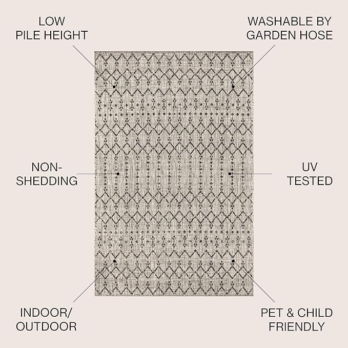 JONATHAN Y Moroccan Geometric Indoor Outdoor Area Rug 4X6 Light Gray/Black, Ourika Textured Weave for Backyard, Patio, Porch, Easy-Cleaning, High Traffic, Pet-Friendly, Non-Shedding (SMB108E-4)