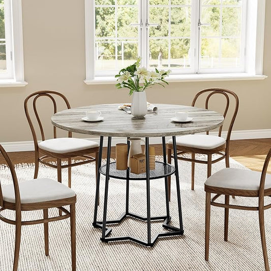 IDEALHOUSE Round Dining Table for 4, 38" Farmhouse Kitchen Table with 17.7" Storage, Small Circle Dinner Tables, Space Saving, Wood Kitchen & Dining Room Furniture for Dining Room, Apartmen, Grey
