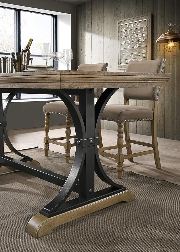 Roundhill Furniture Birmingham 7-Piece Driftwood Finish Table with Nail Head Chairs Counter Height Dining Set