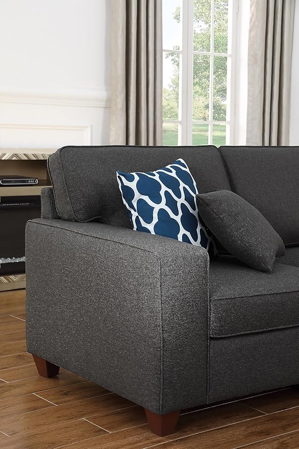 Ball & Cast 116" L-Shaped Sectional Couch with Movable Ottoman and 6 Throw Pillows,7 Seat Chenille Upholstered Sectional Sofa W/Wide Armrest,DIY Combination,Comfy Sectionals Set for Living Room,Gray