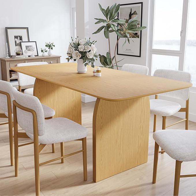 Casaphoria 67" Dining Table, Modern Kitchen Table for 4-6, Farmhouse Style with Rectangular Top & Arched Legs, Easy Assembly for Living Room, Kitchen, Bar, Oak