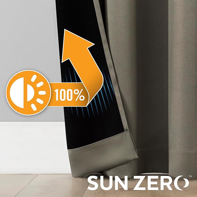 Sun Zero Nordic 2-Pack Theater Grade Noise Reducing Extreme 100% Blackout Grommet Curtain Panel Pair, 52" x 96, Mushroom Brown