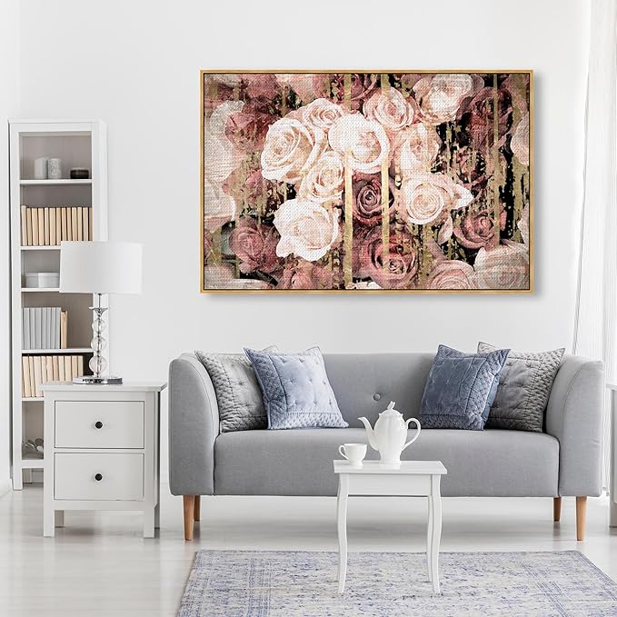 The Oliver Gal Artist Co. Floral and Botanical Wall Art Canvas Prints 'Shabby Chic Romance' Florals, 54x36, Pink, Brown