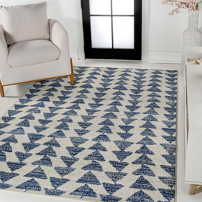 JONATHAN Y Aisha Moroccan Triangle Geometric Cream/Navy Indoor Area Rug, 8x10, Contemporary, Modern, Easy-Cleaning for Living Room, Bedroom, Kitchen, Pet Friendly, Non-Shedding (MOH206D-8)
