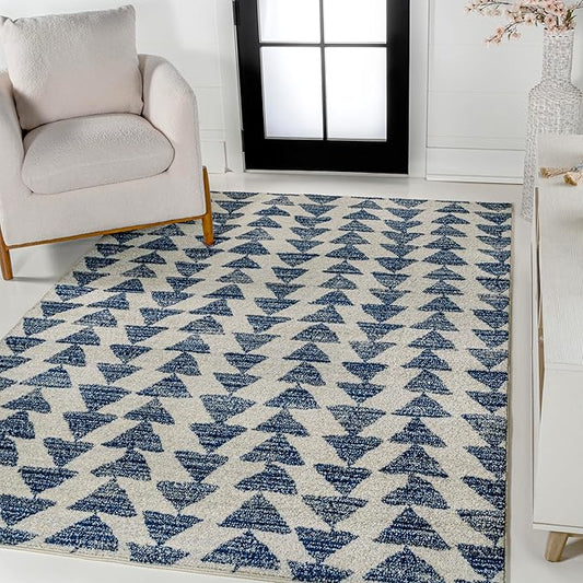 JONATHAN Y Aisha Moroccan Triangle Geometric Cream/Navy Indoor Area Rug, 4x6, Contemporary, Modern, Easy-Cleaning for Living Room, Bedroom, Kitchen, Pet Friendly, Non-Shedding (MOH206D-4)