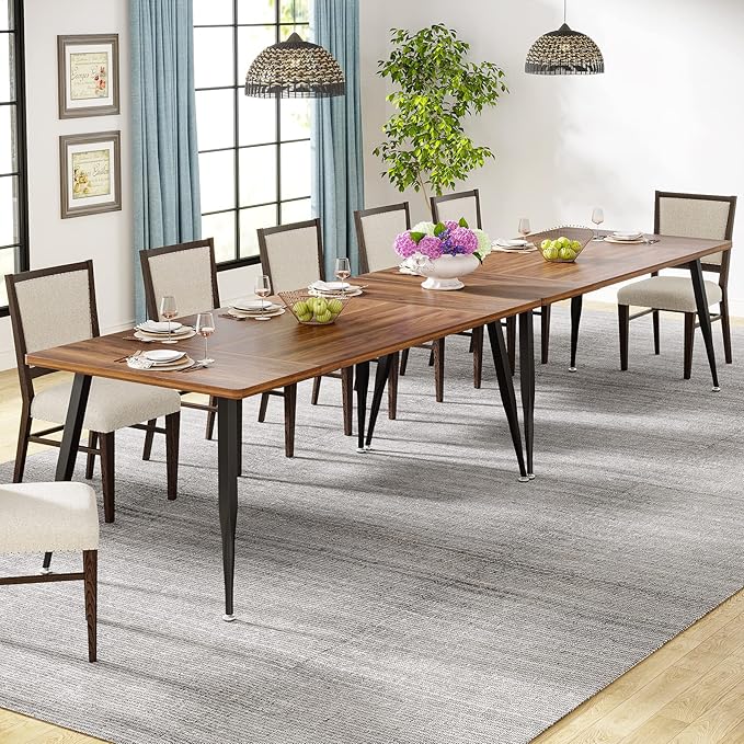 Tribesigns 70.9 Inch Large Dining Table for 6 to 8, Industrial Kitchen Table Furniture with Metal Legs, Modern Faux Wood Rectangular Dinner Table for Dining Room, Rustic Brown/Black