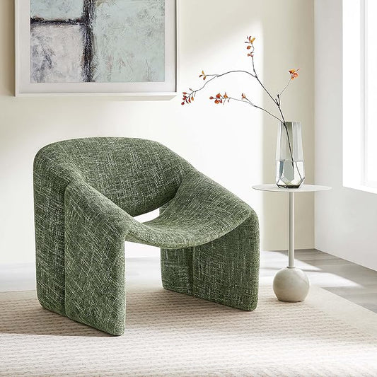 Modway Vivi Chenille Upholstered Accent Basil-Plush, Comfy Armchair, Ideal as a Modern Barrel, Lounge Reading Chair for Living Room, Bedroom or Cozy Corner Seating