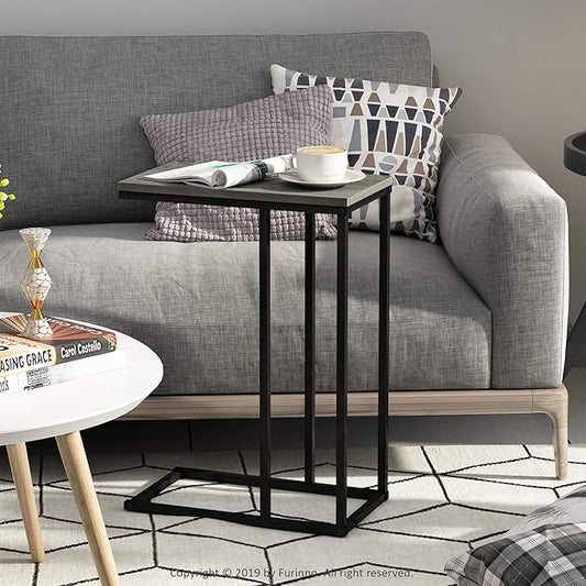 Furinno Camnus Modern Living C Shaped Sofa Side Table, 9.8 in x 17.9 in x 25 in, French Oak Grey
