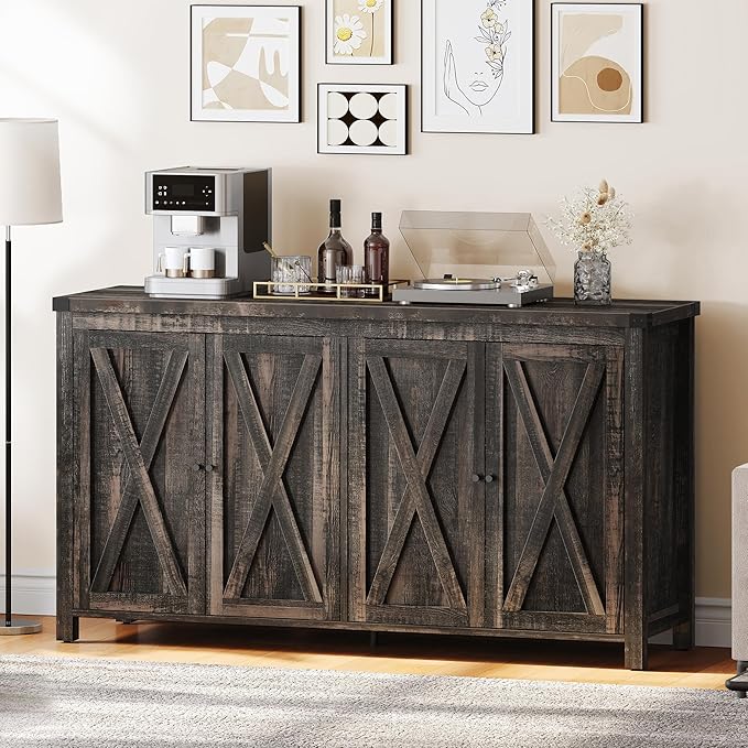 YITAHOME Farmhouse Sideboard Buffet Cabinet with Storage, 55'' Large Kitchen Storage Cabinet, Coffee Bar Cabinets with Adjustable Shelf for Kitchen, Living Room, Dark Oak