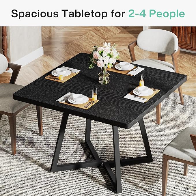 Tribesigns Square Dining Table, 31.5" Industrial Dinner Table with Metal Base, Kitchen Table for Dining Room, Small Space, Apartment, Black (2pcs)