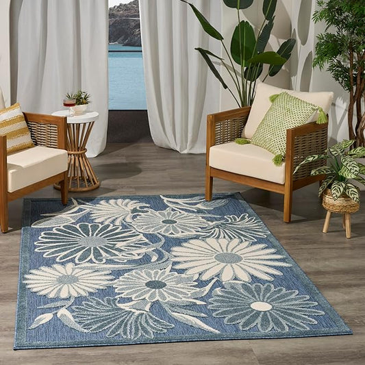 Nourison Home Aloha Blue 3'6" x 5'6" Area Rug - Easy Clean, Non Shedding, Bed Room, Living Room, Dining Room, Kitchen (4' x 6')
