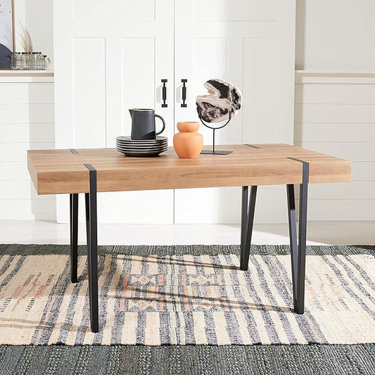 SAFAVIEH Home Collection Alyssa Mid-Century Rustic Industrial Dining Room Table DTB7000D, Natural Brown/Black Legs