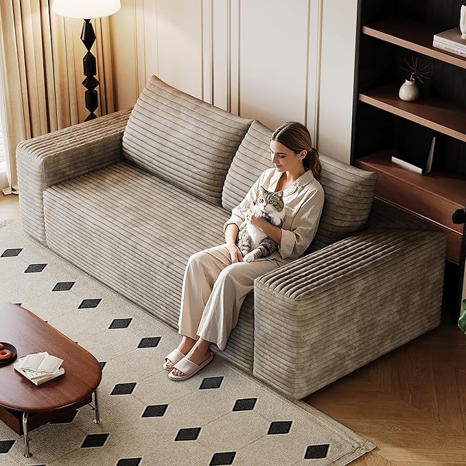 63" Cloud Loveseat Boneless Sofa Couch in a Box, No Assembly Required 2 Seater Foam Compression Couches, Modern Living Room Floor Sofa Couch Corduroy Small Love Seat | Breathable material