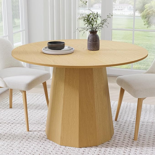 Casaphoria 46" Round Dining Table, Modern Wood Kitchen Table with Cone Shaped Strip Polygonal Base for Living Room & Dining Room, Easy Assembly Farmhouse Furniture for 4-6, Oak