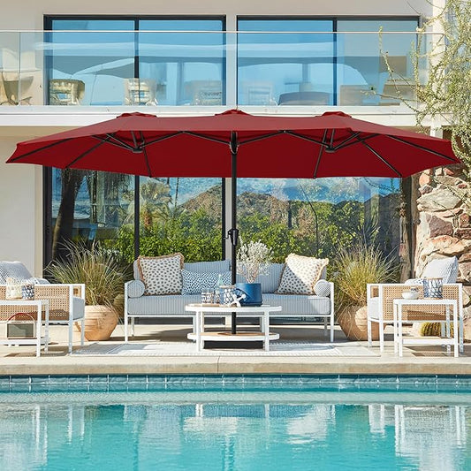 SUPERJARE 15FT Outdoor Umbrella for Patio, Double sided Pool Umbrellas with Fade Resistant Canopy, Large Table Umbrella for Deck, Market, Backyard - Burgundy(No Base)