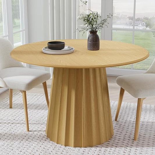 Casaphoria 46" Round Dining Table, Modern Wood Kitchen Table with Cone Shaped Strip Concave Base for Living Room & Dining Room, Easy Assembly Farmhouse Furniture for 4-6, Oak