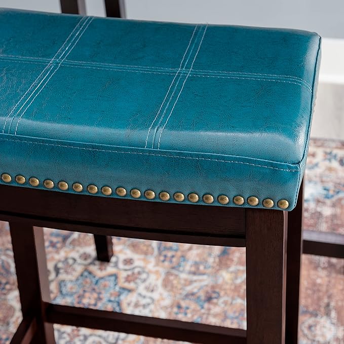 Linon Carson Blue Backless Bar Stool, Brown