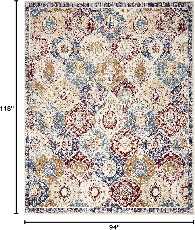 Nourison Home Grafix Blue Multicolor 7'10" x 9'10" Area Rug - Easy Clean, Non Shedding, Bed Room, Living Room, Dining Room, Kitchen (8' x 10')