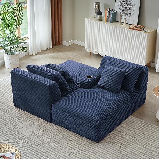 Eafurn Oversized Double Chaise Lounge Indoor with Cup Holders & Side Pocket, 71" Plush Corduroy Boneless Chaise Lounge Sofa with High Density Sponge & Deep High Seat Comfy Sleeper Couch Bed | Breathable material, No Assembly, 52" Deep Seat, 19.7" High ...