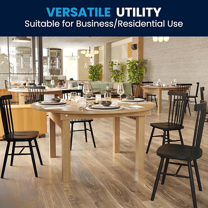 Flash Furniture Hercules Commercial Round Farmhouse Folding Table, Antique Rustic Solid Pine Dining Room Table, Foldable Locking Legs, 60" Diameter, Light Natural
