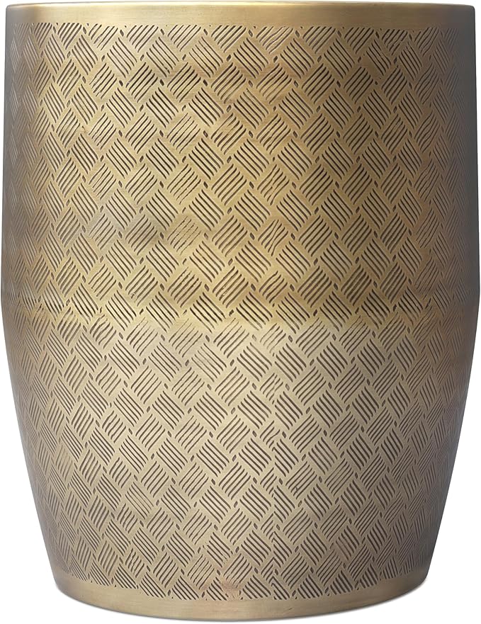 SIMPLIHOME Johnsen Metal Table - 18 inch Wide Solid Iron Round Accent Table in Antique Gold, Boho Side or End Table for Living Room or Family Room with Etched Cross Hatch Pattern, Assembled