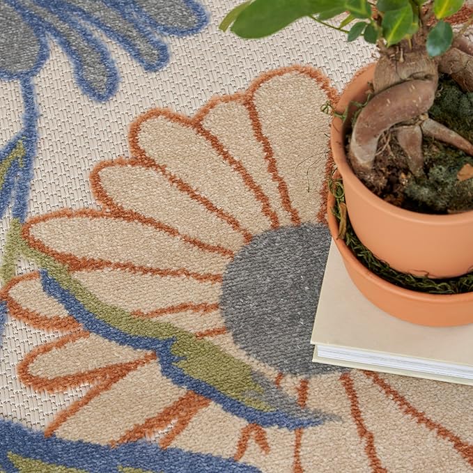 Nourison Home Aloha Beige Multicolor 9' x 12' Area Rug - Easy Clean, Non Shedding, Bed Room, Living Room, Dining Room, Kitchen (9' x 12')