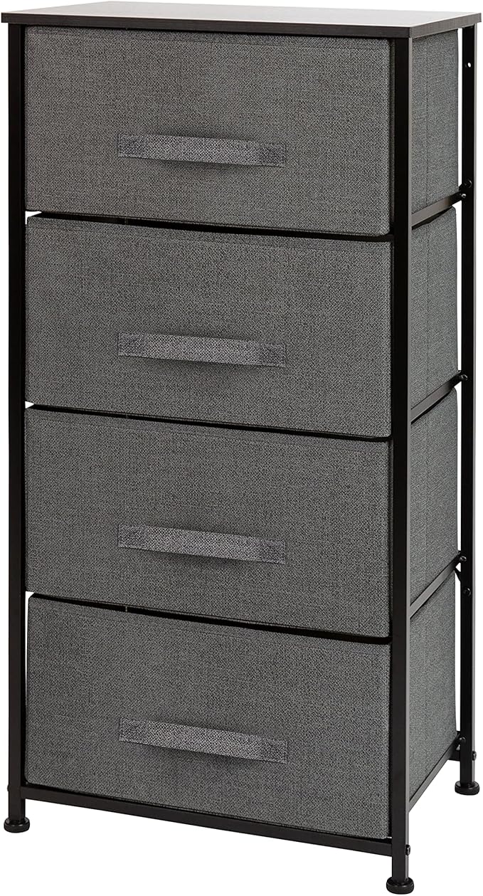 Flash Furniture Harris 4 Drawer Storage Dresser - Black Cast Iron Frame and Wood Top - 4 Easy Pull Dark Gray Fabric Drawers