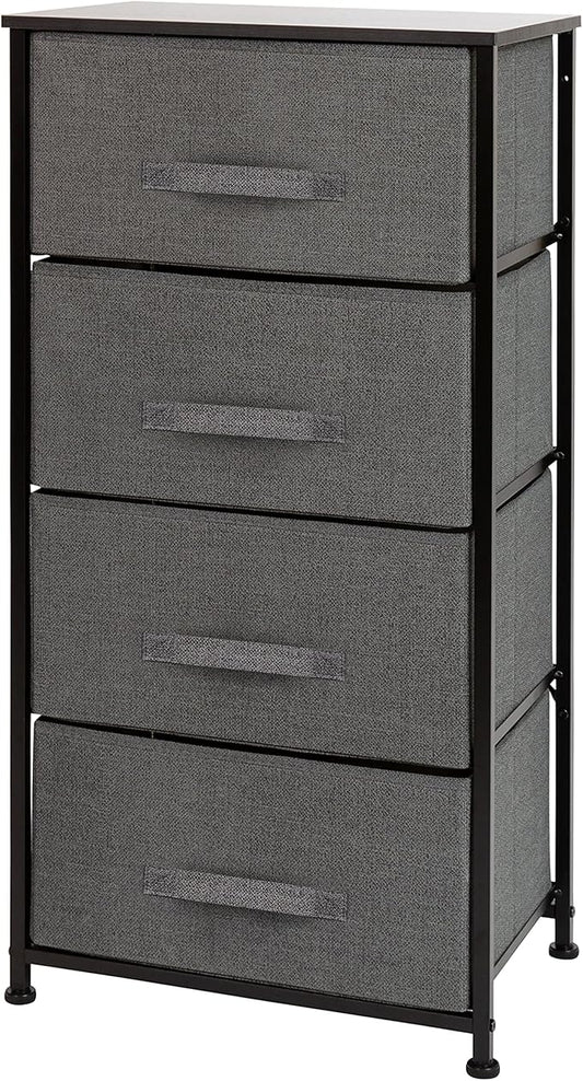 Flash Furniture Harris 4 Drawer Storage Dresser - Black Cast Iron Frame and Wood Top - 4 Easy Pull Dark Gray Fabric Drawers