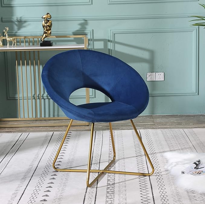 Roundhill Furniture Slatina Silky Velvet Upholstered Accent Chair with Gold Tone Finished Base, Blue