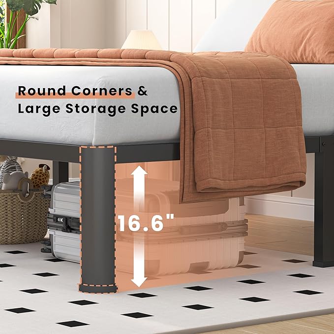 18 Inch California King Heavy Duty 3500 lbs Bed Frame with Round-Corner Legs & Anti-Squeak Design – Quick Assembly Metal Platform, No Box Spring Needed
