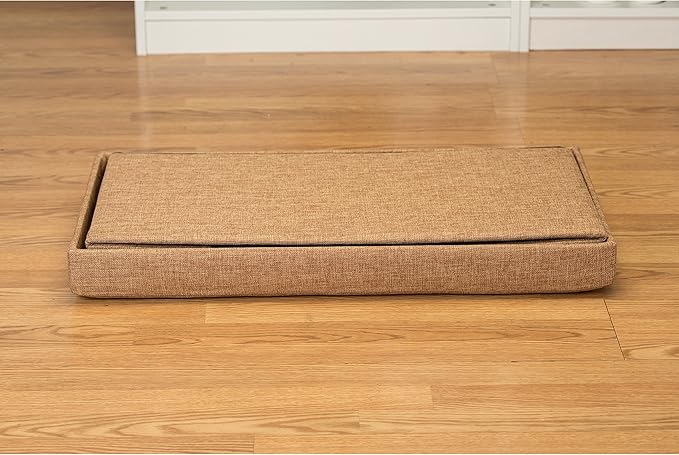 Simplify Faux Linen Folding Storage Ottoman | Double | Collapsible | Tufted Padded Seating | Foot Rest | Toy Box | Bench | Camel