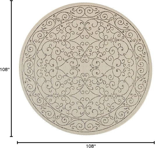JONATHAN Y Vintage Filigree Indoor Outdoor Round Area Rug 9 Ft Beige/Brown, Charleston Textured Weave for Backyard, Patio, Porch, Easy-Cleaning, High Traffic, Pet-Friendly, Non-Shedding (SMB106A-9R)
