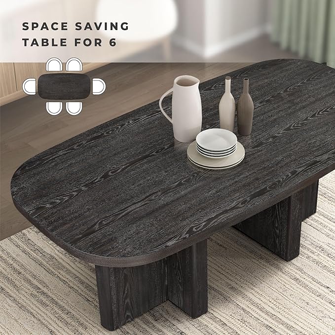 Lexicon 78 Inch Dining Table for 4-6 People, Rectangular with Textured Wood Grain Surface, Modern Ebony Finish Oak Veneer Kitchen Table for Dining Room/Kitchen, Ebony