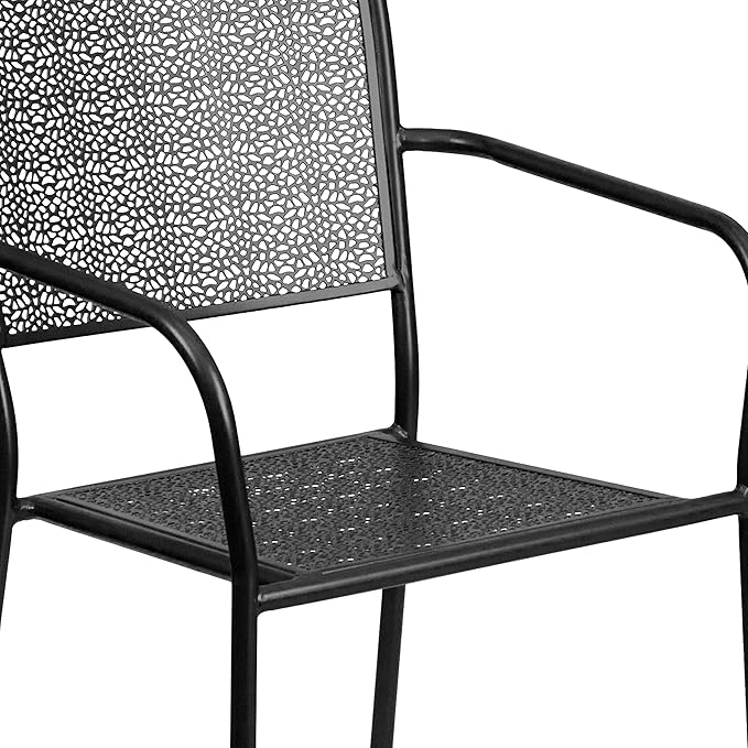 Flash Furniture Oia Commercial Grade 5 Pack Black Indoor-Outdoor Steel Patio Arm Chair with Square Back
