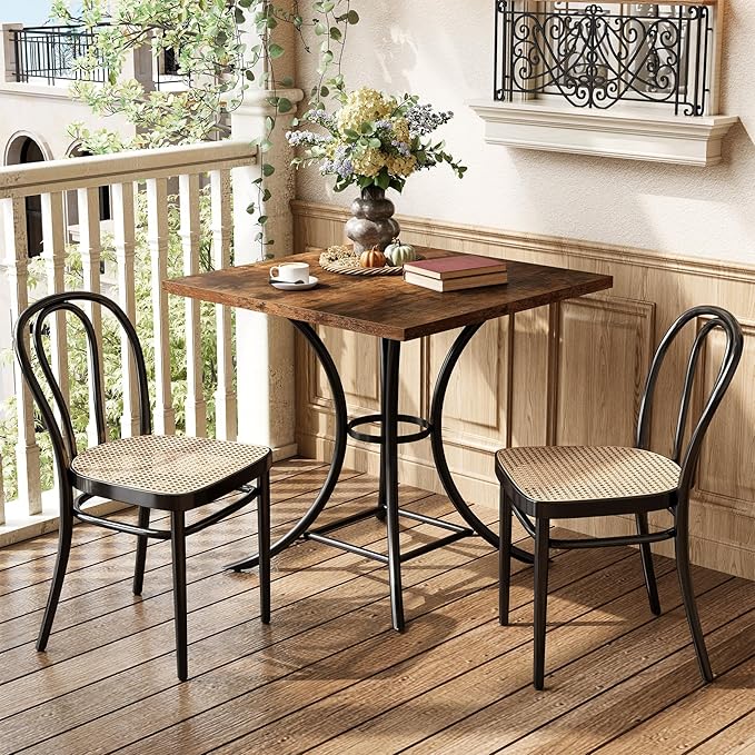 LITTLE TREE 31.5" Square Dining Table for 2-4, Dining Room Table with Footrest Design, Farmhouse Dinner Tables with Metal Legs for Dining Room, Living Room, Restaurant (Table Only)