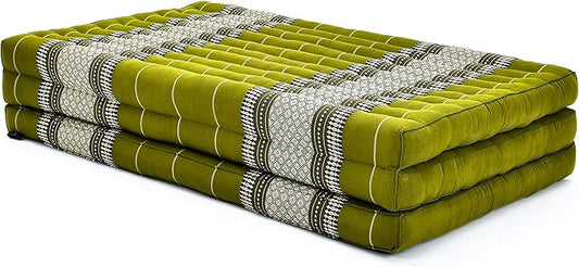 Leewadee Trifold Mattress XL – Comfortable Thai Massage Pad, Foldable Relaxation Floor Mattress Filled with Kapok, Perfect to Use as a Sleeping Mat 79 x 39 inches, Green