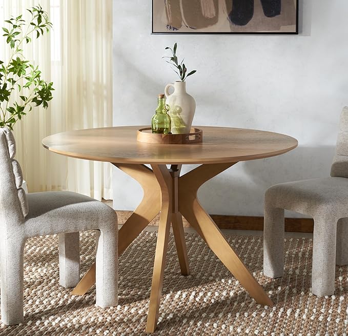 SAFAVIEH Couture Collection – Carolee Natural Brown 46-Inch Round Dining Table, Farmhouse Dining Table for Kitchen or Dining Room, Seats Up to 4 (SFV2134D)