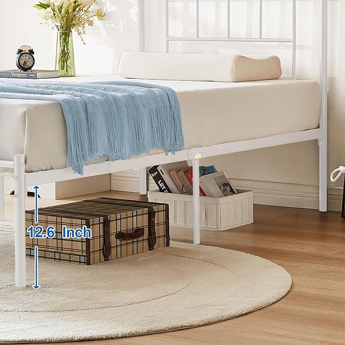 VECELO Twin Metal Platform Bed Frame with Headboard, Heavy Duty Steel Slat Support, Under Bed Storage,No Box Spring Needed, Easy Assembly