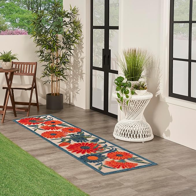 Nourison Home Aloha Ivory Multicolor 2'3" x 8' Area Rug - Easy Clean, Non Shedding, Bed Room, Living Room, Dining Room, Kitchen (8' Runner)