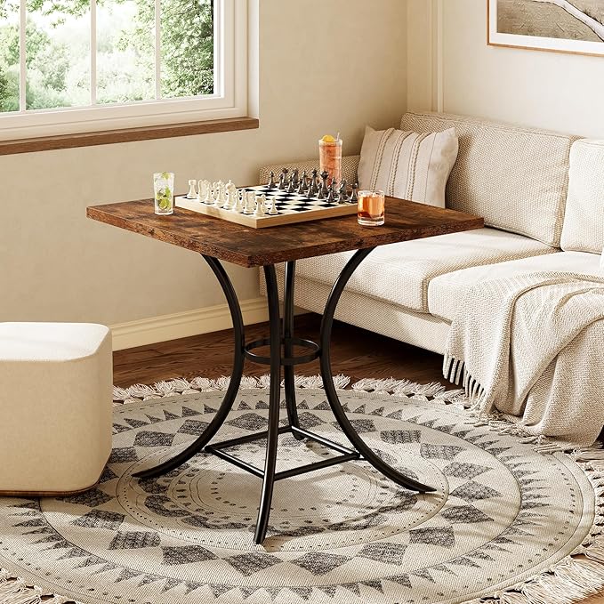 LITTLE TREE 31.5" Square Dining Table for 2-4, Dining Room Table with Footrest Design, Farmhouse Dinner Tables with Metal Legs for Dining Room, Living Room, Restaurant (Table Only)