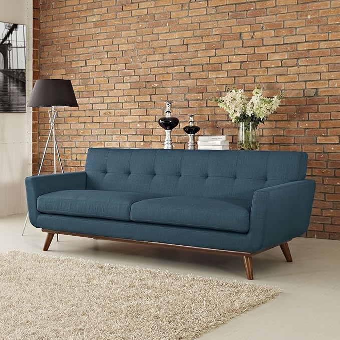 Modway Engage Mid-Century Modern Upholstered Fabric Sofa in Azure