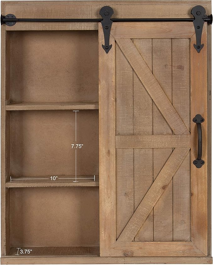 Kate and Laurel Cates Decorative Wood Wall Storage Cabinet with Rectangle Mirror and Sliding Barn Door, 22 x 28, Rustic Brown, Farmhouse Decor for Wall Storage
